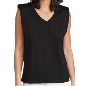 BLANKNYC Womens Sleeveless Shoulder Padded V Neck Tee Shirt Black Size Small